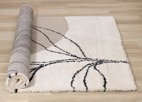 Maroq Shag Rug - Cream & Taupe Vines roll on floor