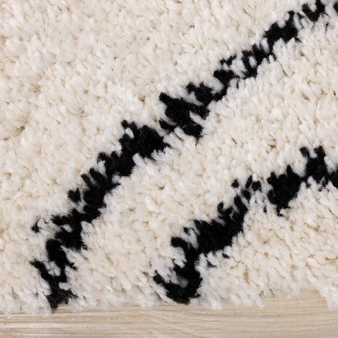 Maroq Shag Rug - Cream & Taupe Vines side detail