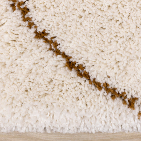  Maroq Shag Rug - Orange / Cream Round Hills side detail