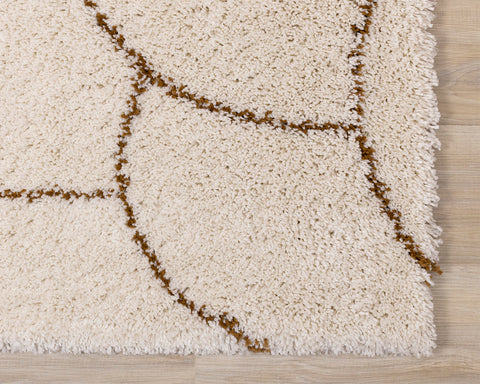  Maroq Shag Rug - Orange / Cream Round Hills corner detail