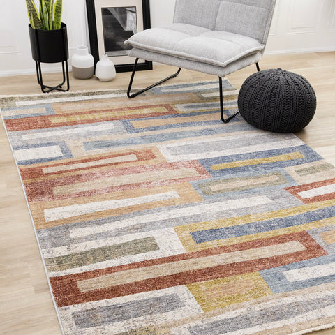 Muse Rug - Layered Bricks in living room setting