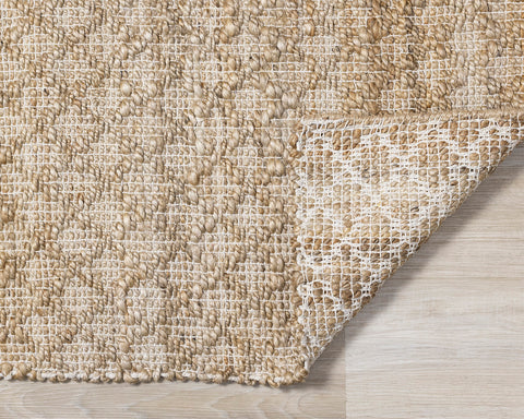 Naturals Jute Rug - Light Oak Diamond corner flipped to show underside