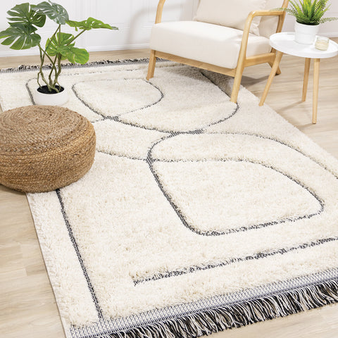 Novato Dual Texture Rug - Wavy Lines in living room setting