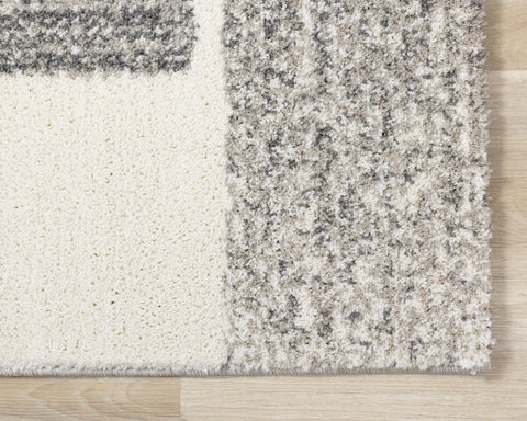 Ravine Distressed Rug - Grey Cream Modern Abstract corner detail