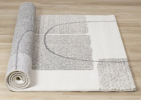 Ravine Distressed Rug - Grey Cream Modern Abstract roll on floor