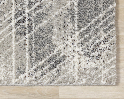 Ravine Rug - Grey Cream Distressed Lines corner detail