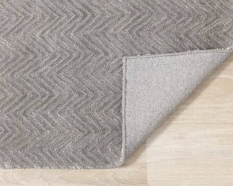 Royal Natural Wool Rug - Grey Chevron corner flipped to show underside