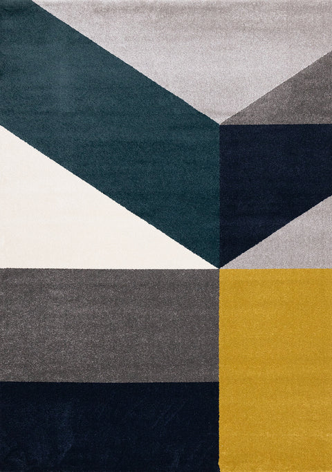 Safi Rug - Geometric Blue Grey Yellow full sample