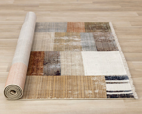 Serene Rug - Orange Blue roll on floor