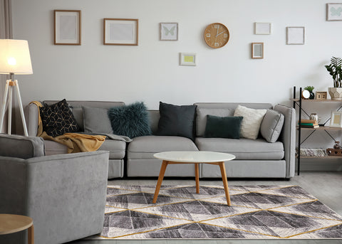 Soho Rug - Grey Yellow Diamonds in living room setting