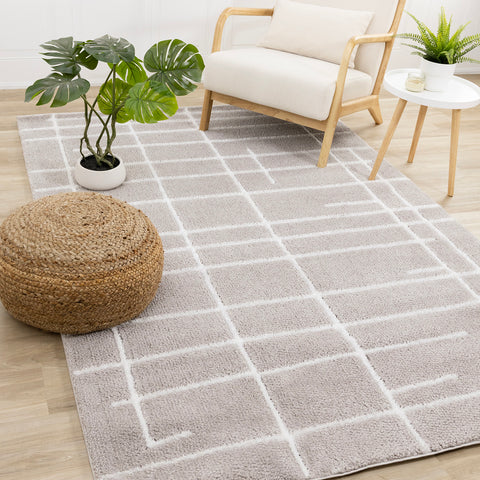 Sully Rug - Grey Broken Lines in living room setting