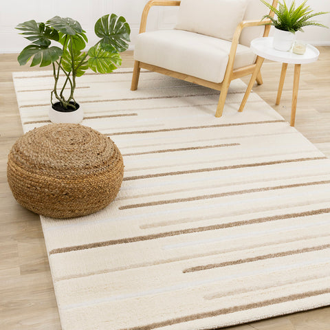 Sully Rug - Brown Staggered Lines in living room setting