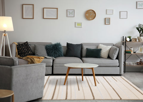 Sully Rug - Brown Staggered Lines in living room setting