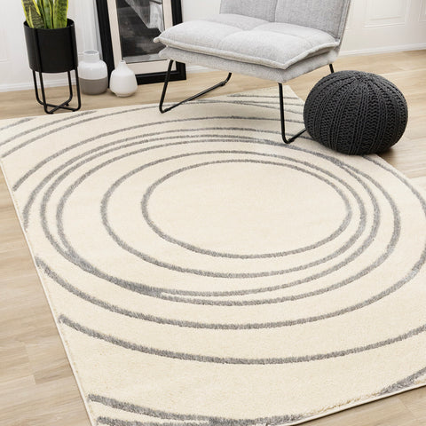 Sully Rug - Grey Swirl in living room setting