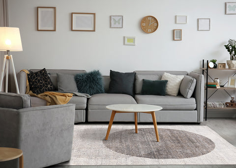 Swift Rug - Merging Circles in living room setting