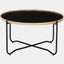 Black 32" diameter round coffee table with solid MDF & bentwood top and metal legs.