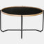 Black 32" diameter round coffee table with solid MDF & bentwood top and metal legs.