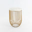 Side Table in white Carrara Marble sitting on a gold chromed stainless steel base resembling a bird-cage