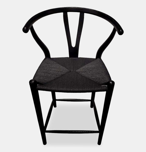  Hans Wegner inspired counter stool in black stained ash wood with black cord woven seat.