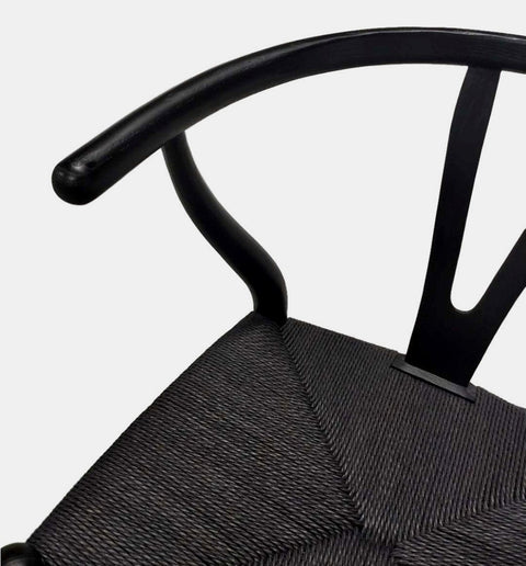  Hans Wegner inspired counter stool in black stained ash wood with black cord woven seat.