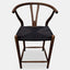 Hans Wegner inspired counter stool in walnut stained ash wood with black cord woven seat.