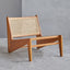 Lounge chair in walnut stained ash wood frame with natural rattan seat and back.