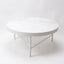 32" diameter white marble top coffee table, with white metal frame & legs.