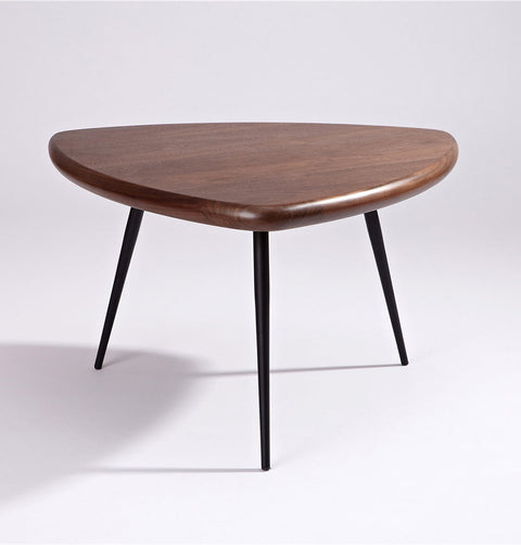 Coffee table in walnut veneer & 3 black metal legs