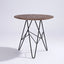 Side table with black metal hairpin legs and walnut veneer top.