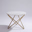 White marble top coffee / side table with intertwined hairpin legs in champagne gold chrome finish.