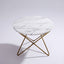 White marble top coffee / side table with intertwined hairpin legs in champagne gold chrome finish.