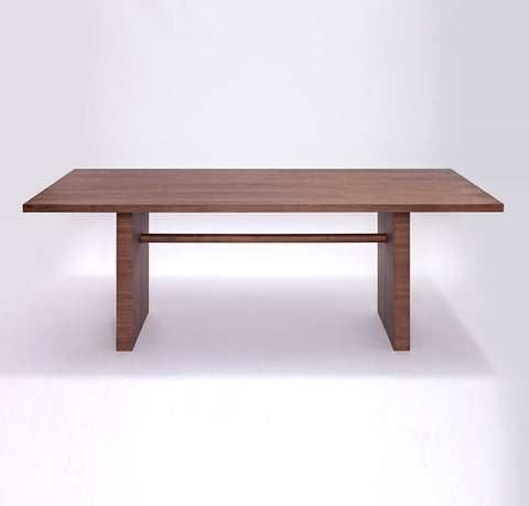 Walnut dining table, with solid wood ribbed base, and walnut veneer top.